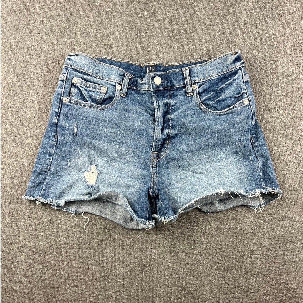 Gap Jean Shorts Women's 29 Blue Medium Wash Cut Off Distressed 3"